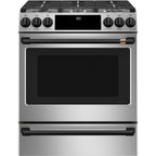 30" Slide-In Dual-Fuel Range with No-Preheat Air Fry in Stainless Steel with Flat Black hardware