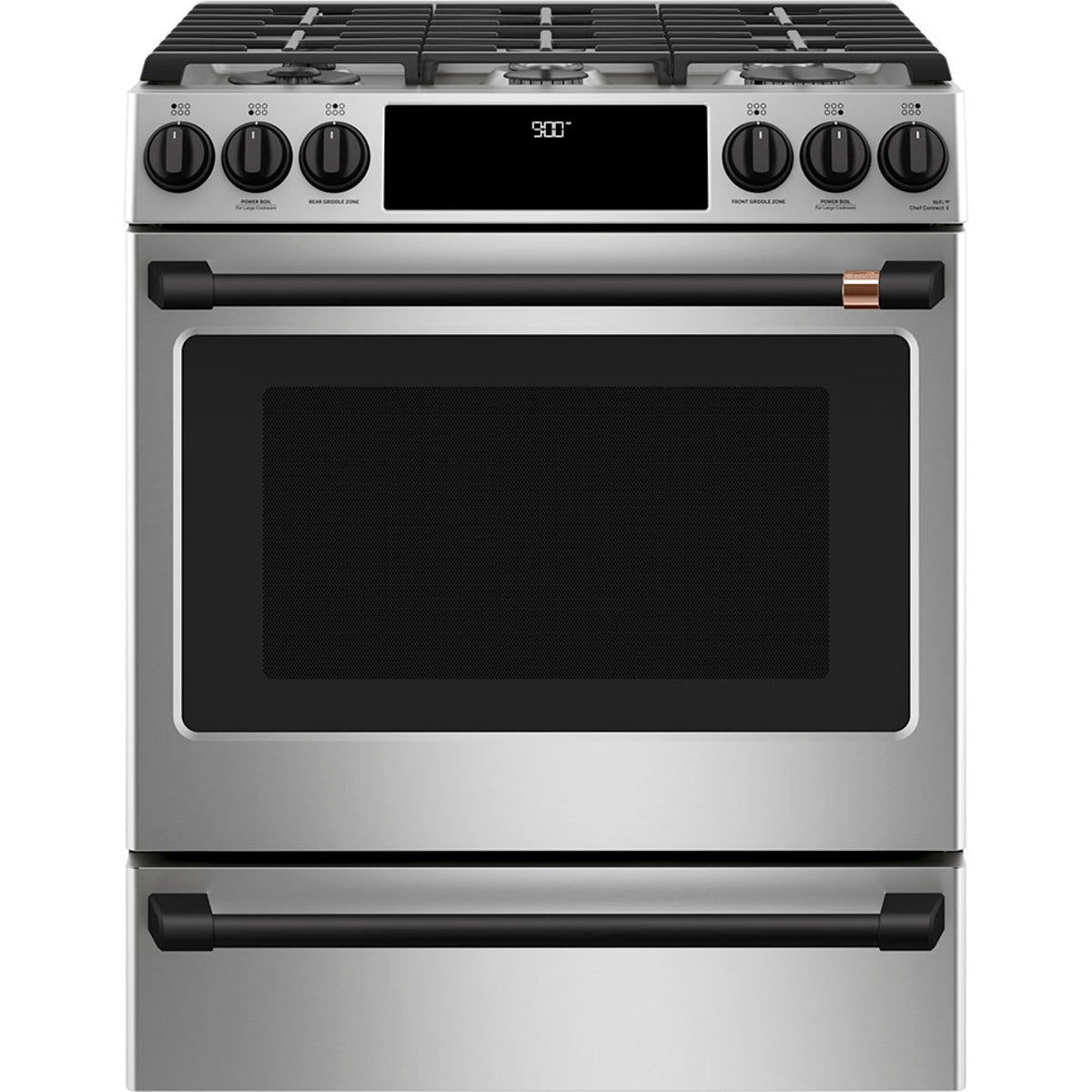30" Slide-In Dual-Fuel Range with No-Preheat Air Fry in Stainless Steel with Flat Black hardware