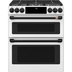 30" Double Oven Gas Range with No-Preheat Air Fry in Matte White with Flat Black hardware