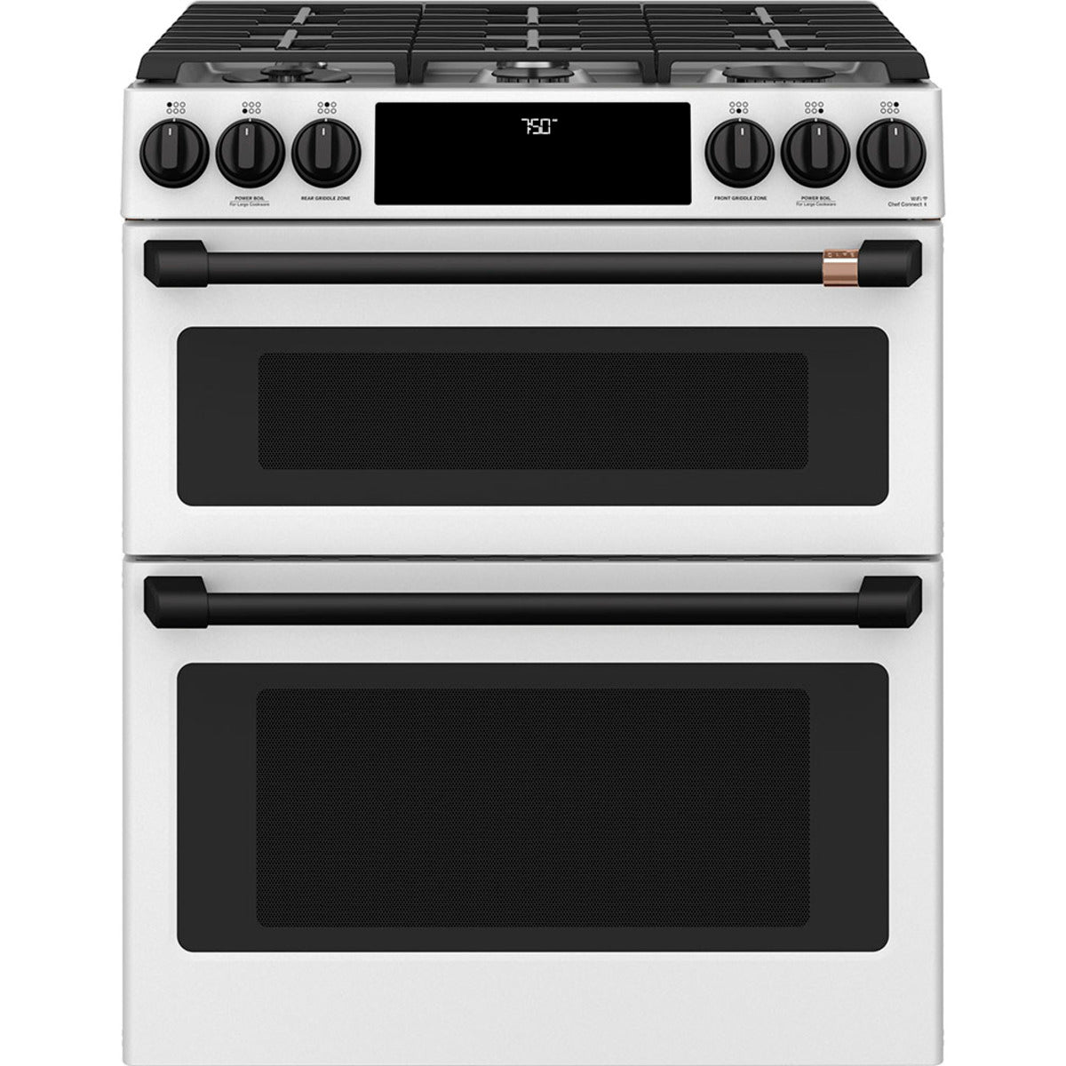 30" Double Oven Gas Range with No-Preheat Air Fry in Matte White with Flat Black hardware