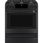 30" Slide-In Gas Range with Convection and No-Preheat Air Fry in Matte Black with Flat Black hardware