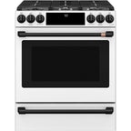 30" Slide-In Gas Range with Convection and No-Preheat Air Fry in Matte White with Flat Black hardware