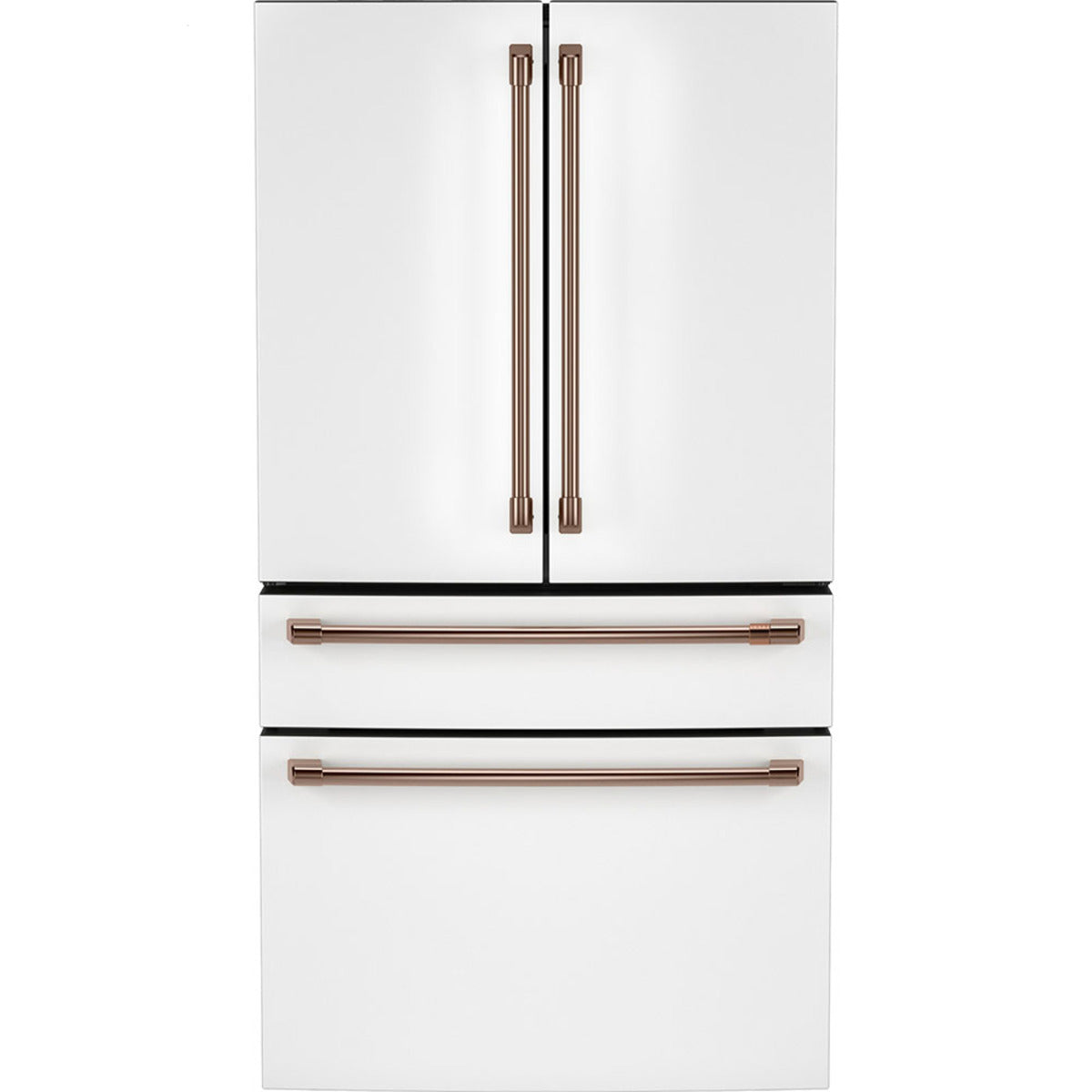 23.2 Cu. Ft. Counter-Depth 4-Door French-Door Refrigerator with Dual-Dispense AutoFill Pitcher in Matte White with Brushed Copper hardware