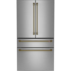 23.2 Cu. Ft. Counter-Depth 4-Door French-Door Refrigerator with Dual-Dispense AutoFill Pitcher in Stainless Steel with Brushed Brass hardware