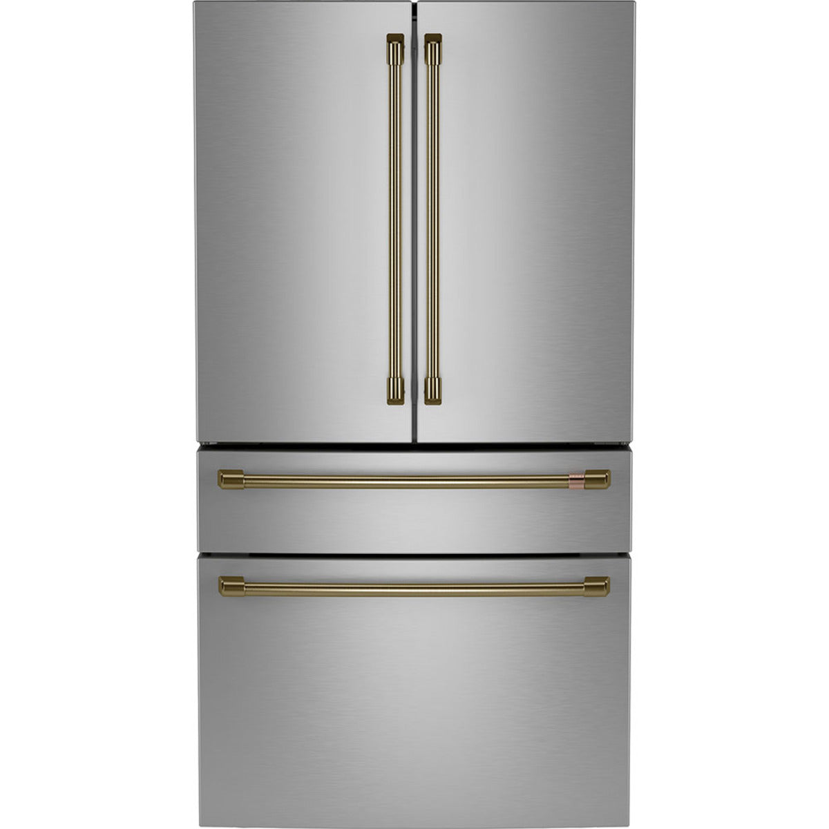 23.2 Cu. Ft. Counter-Depth 4-Door French-Door Refrigerator with Dual-Dispense AutoFill Pitcher in Stainless Steel with Brushed Brass hardware