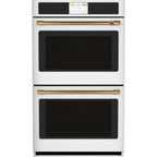 30" Built-In Convection Double Wall Oven in Matte White with Brushed Brass hardware
