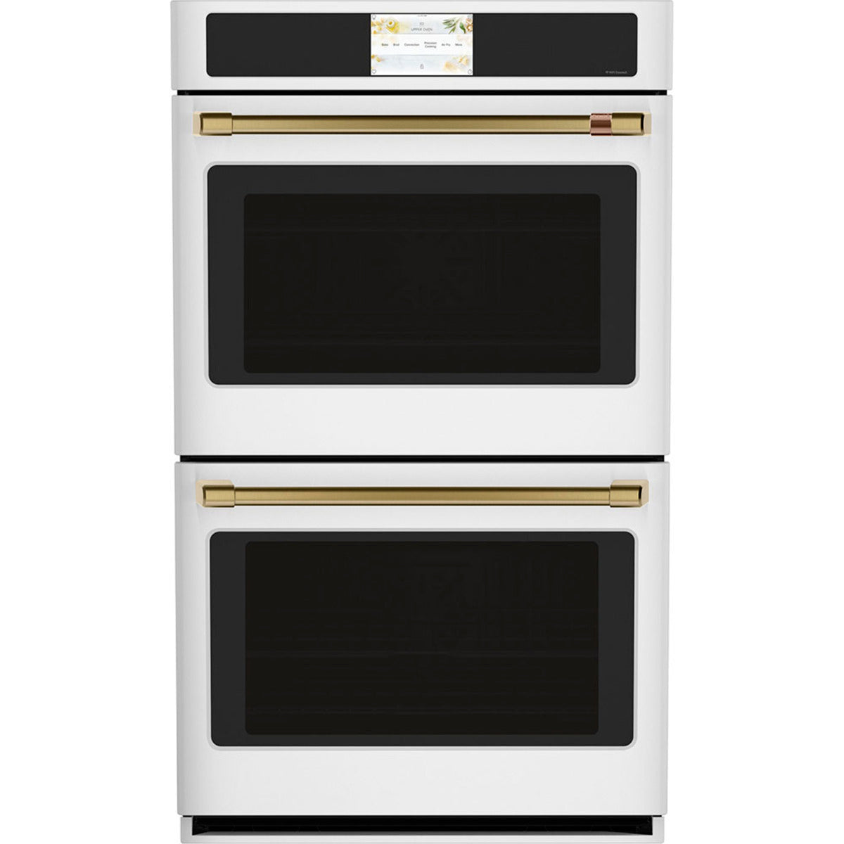 30" Built-In Convection Double Wall Oven in Matte White with Brushed Brass hardware