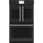 30" Built-In French-Door Double Convection Wall Oven in Matte Black with Brushed Stainless hardware