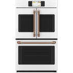 30" Built-In French-Door Double Convection Wall Oven in Matte White with Brushed Copper hardware