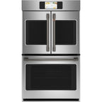 30" Built-In French-Door Double Convection Wall Oven in Stainless Steel with Brushed Black hardware