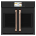 30" Built-In French-Door Single Convection Wall Oven in Matte Black with Brushed Copper hardware