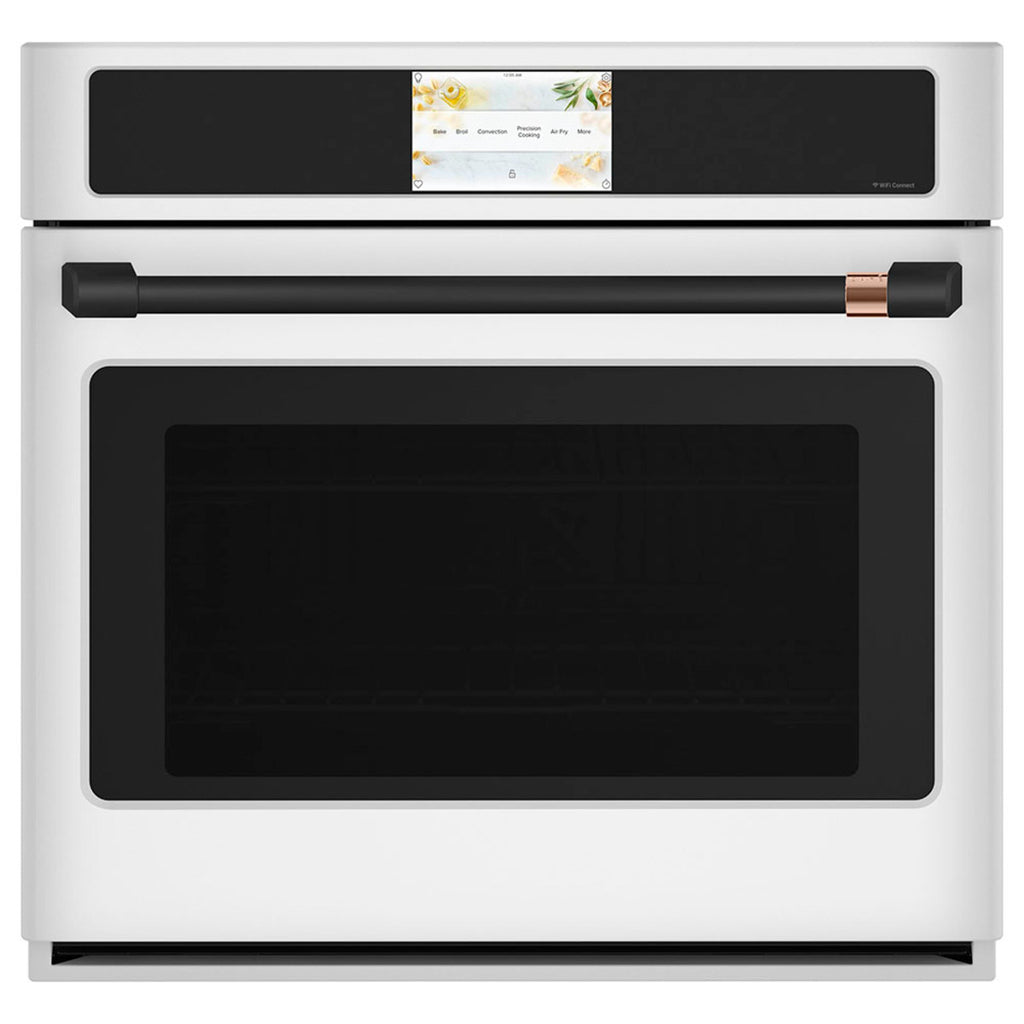 30" Built-In Convection Single Wall Oven with No-Preheat Air Fry in Matte White with Flat Black hardware