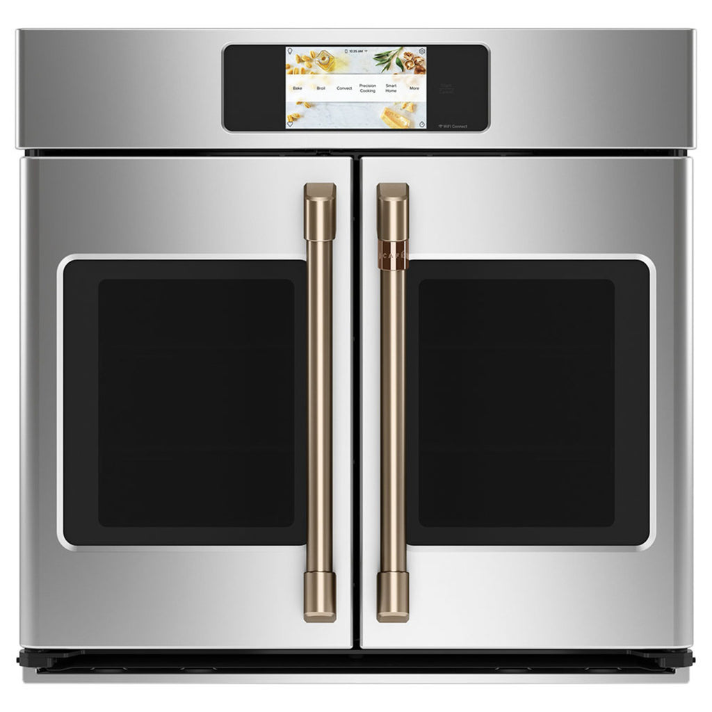 30" Built-In French-Door Single Convection Wall Oven in Stainless Steel with Brushed Bronze hardware