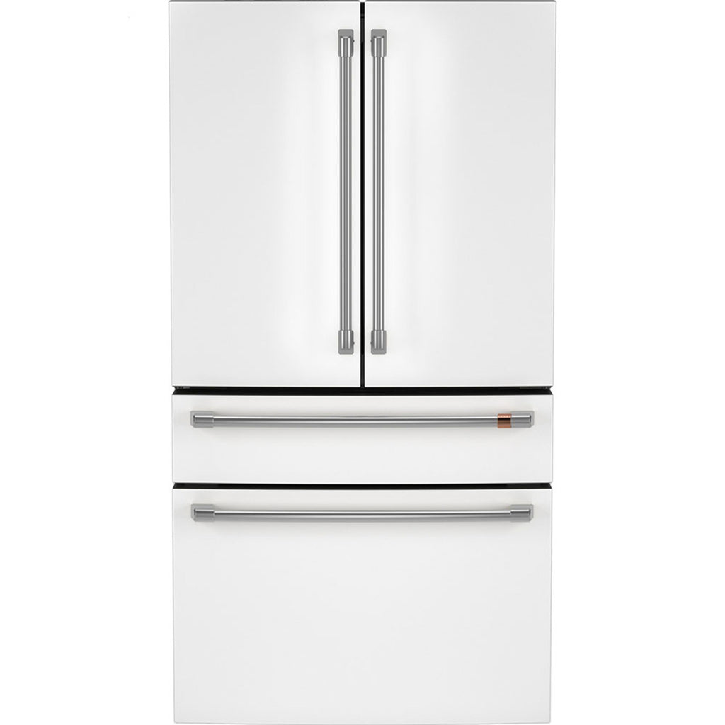 23.2 Cu. Ft. Counter-Depth 4-Door French-Door Refrigerator with Dual-Dispense AutoFill Pitcher in Matte White with Brushed Stainless hardware