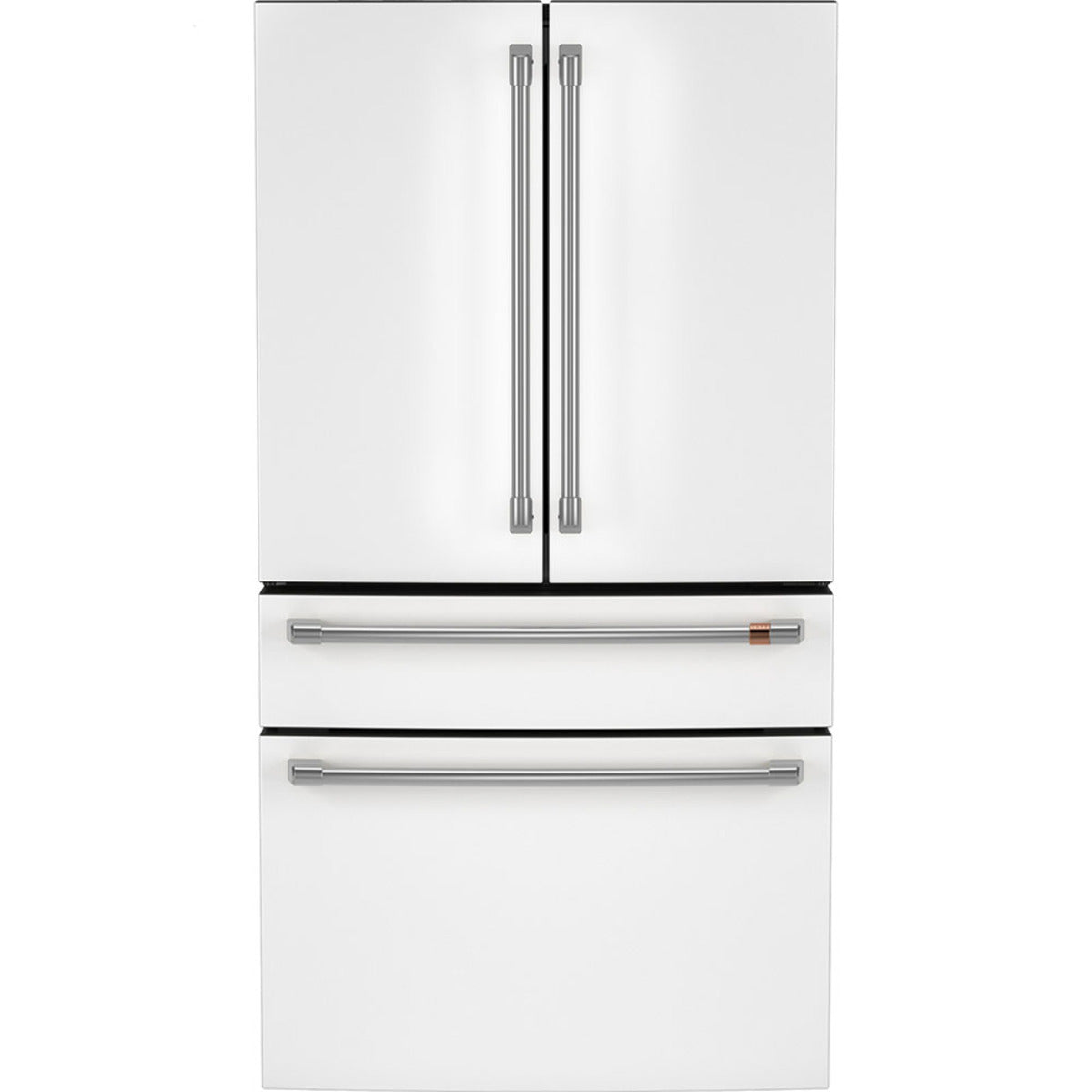 23.2 Cu. Ft. Counter-Depth 4-Door French-Door Refrigerator with Dual-Dispense AutoFill Pitcher in Matte White with Brushed Stainless hardware