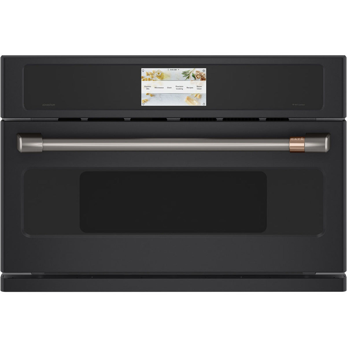 30" Smart Five in One Oven with 120V Advantium Technology in Matte Black with Brushed Black hardware