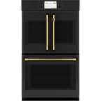 30" Built-In French-Door Double Convection Wall Oven in Matte Black with Brushed Brass hardware