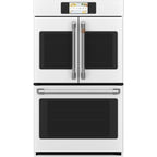 30" Built-In French-Door Double Convection Wall Oven in Matte White with Brushed Stainless hardware