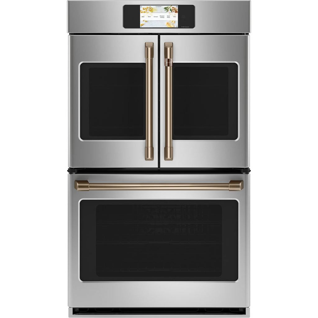 30" Built-In French-Door Double Convection Wall Oven in Stainless Steel with Brushed Bronze hardware