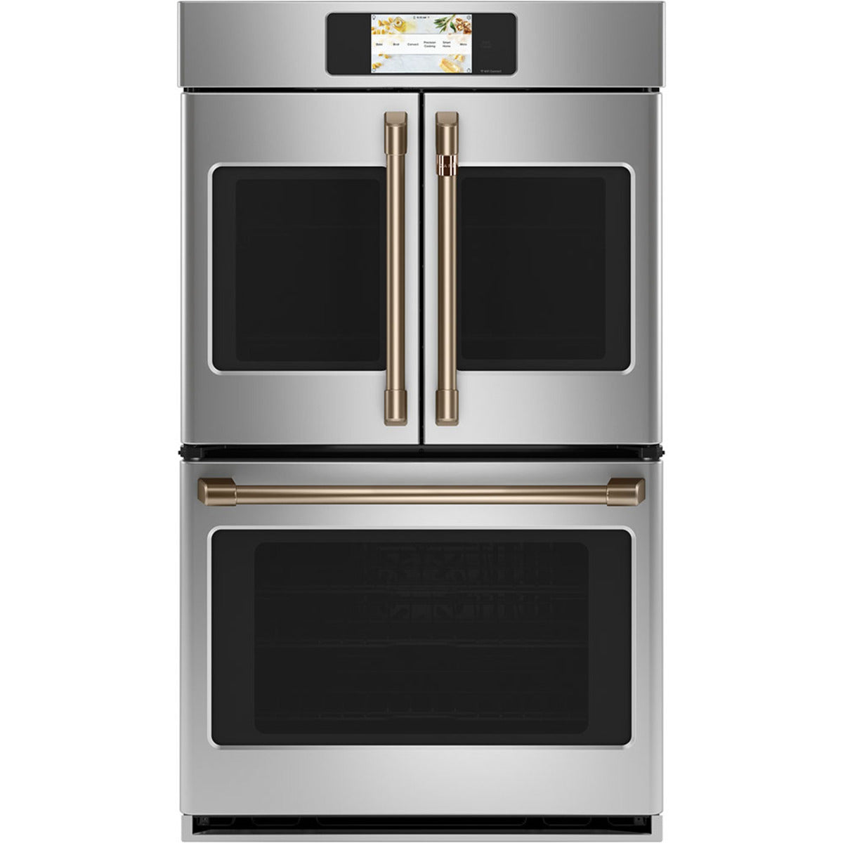 30" Built-In French-Door Double Convection Wall Oven in Stainless Steel with Brushed Bronze hardware