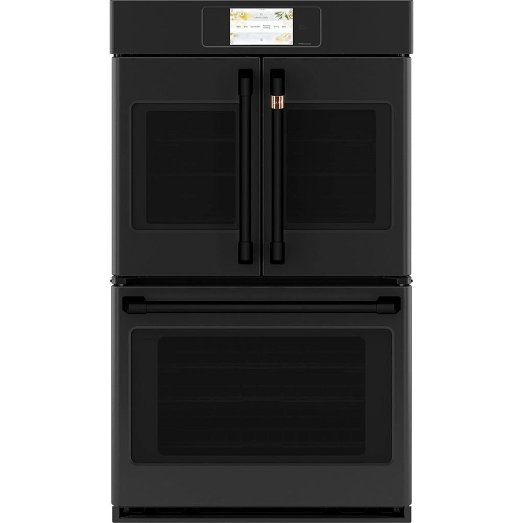 30" Built-In French-Door Double Convection Wall Oven in Matte Black with Flat Black hardware