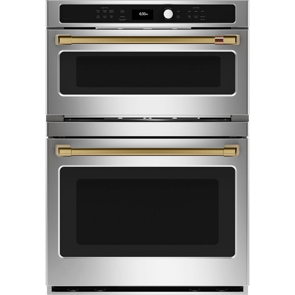 30" Combination Double Wall Oven with Convection and Advantium Technology in Stainless Steel with Brushed Brass hardware