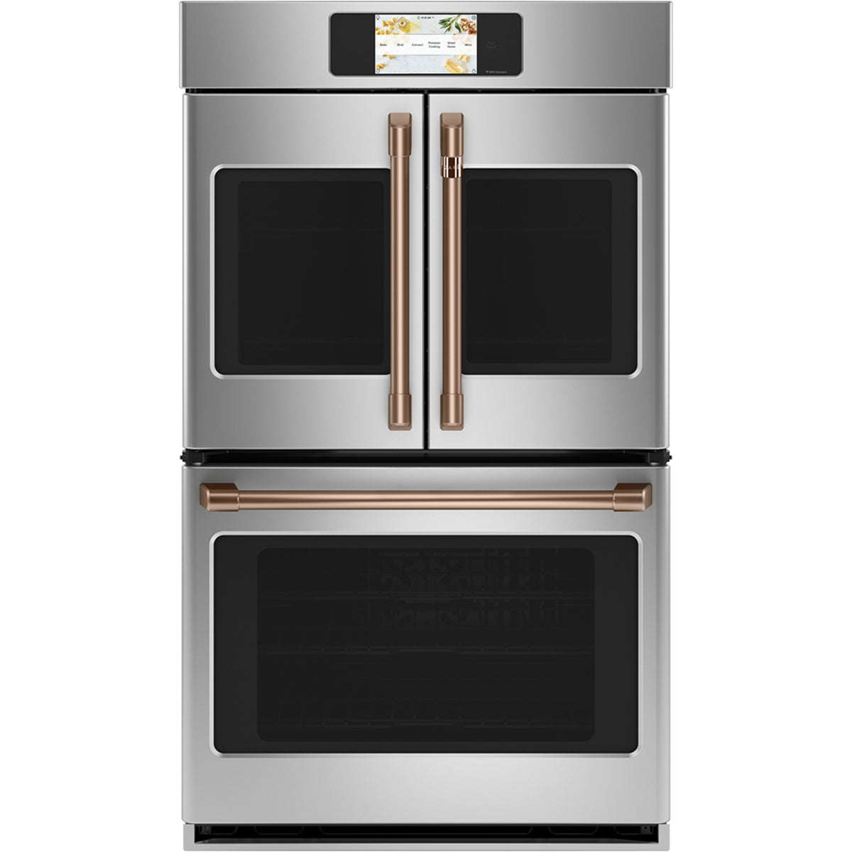 30" Built-In French-Door Double Convection Wall Oven in Stainless Steel with Brushed Copper hardware