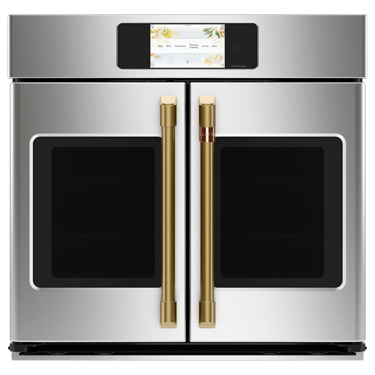 30" Built-In French-Door Single Convection Wall Oven in Stainless Steel with Brushed Brass hardware