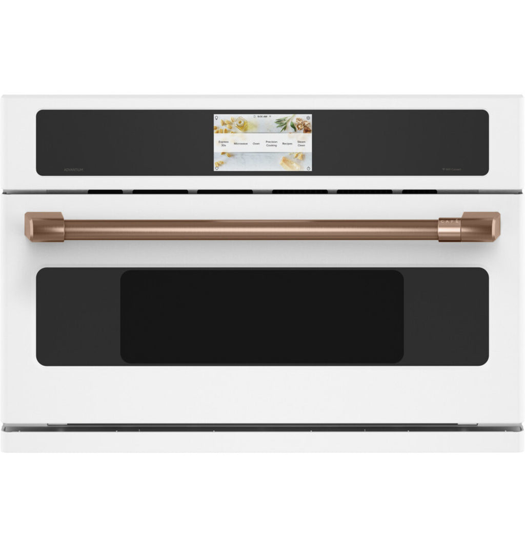 30" Smart Five in One Oven with 120V Advantium Technology in Matte White with Brushed Copper hardware