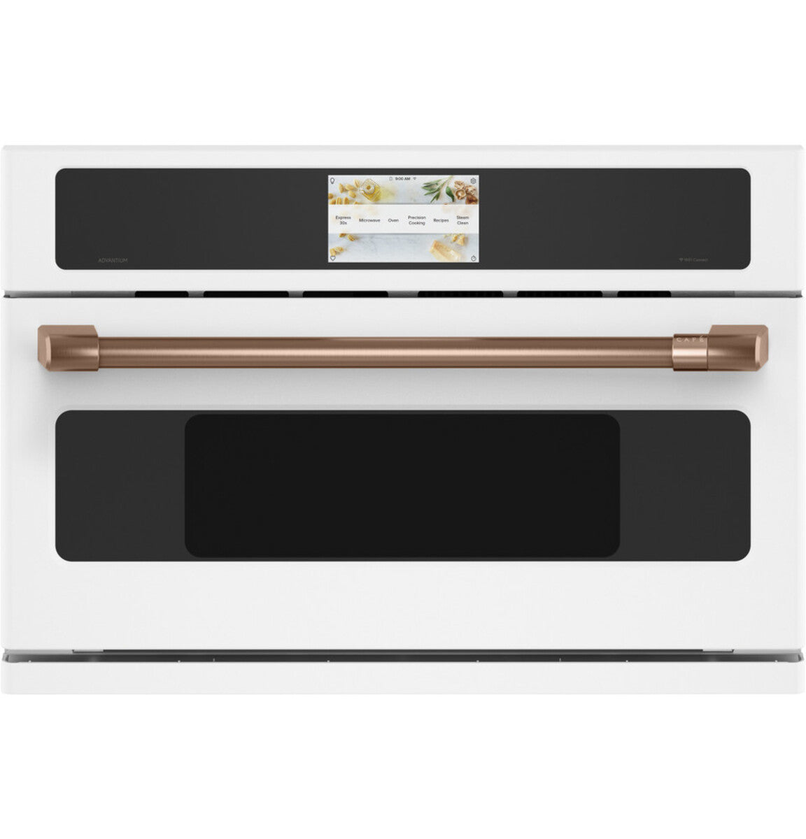 30" Smart Five in One Oven with 120V Advantium Technology in Matte White with Brushed Copper hardware