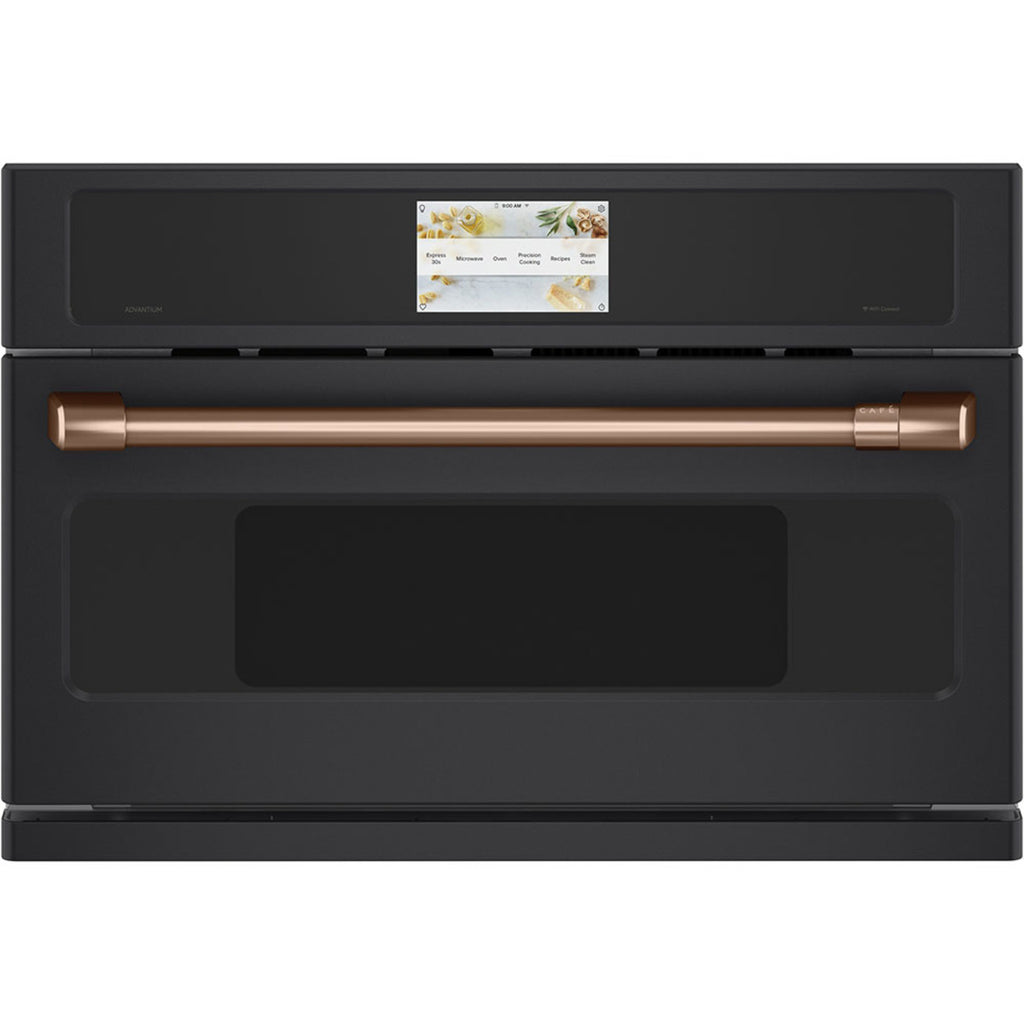 30" Smart Five in One Oven with 120V Advantium Technology in Matte Black with Brushed Copper hardware