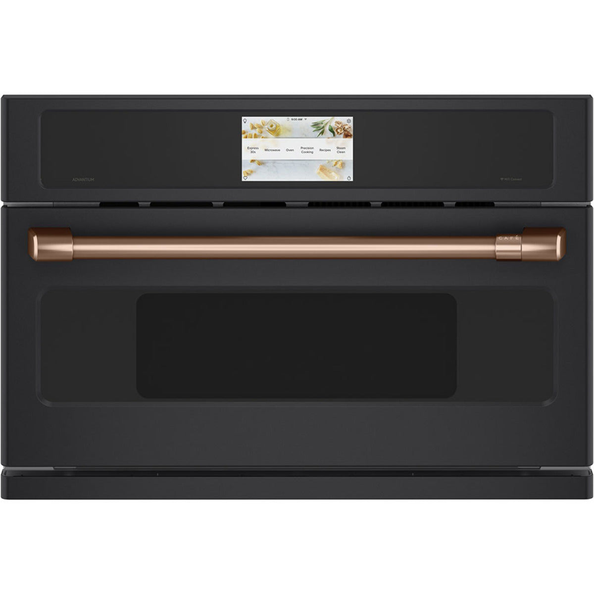 30" Smart Five in One Oven with 120V Advantium Technology in Matte Black with Brushed Copper hardware