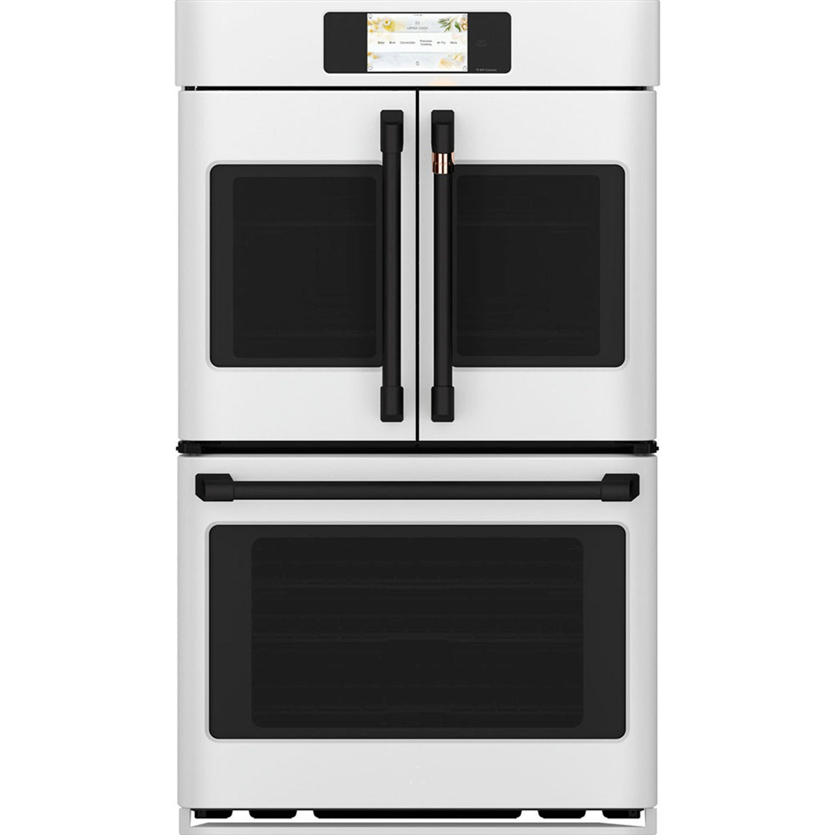 30" Built-In French-Door Double Convection Wall Oven in Matte White with Flat Black hardware