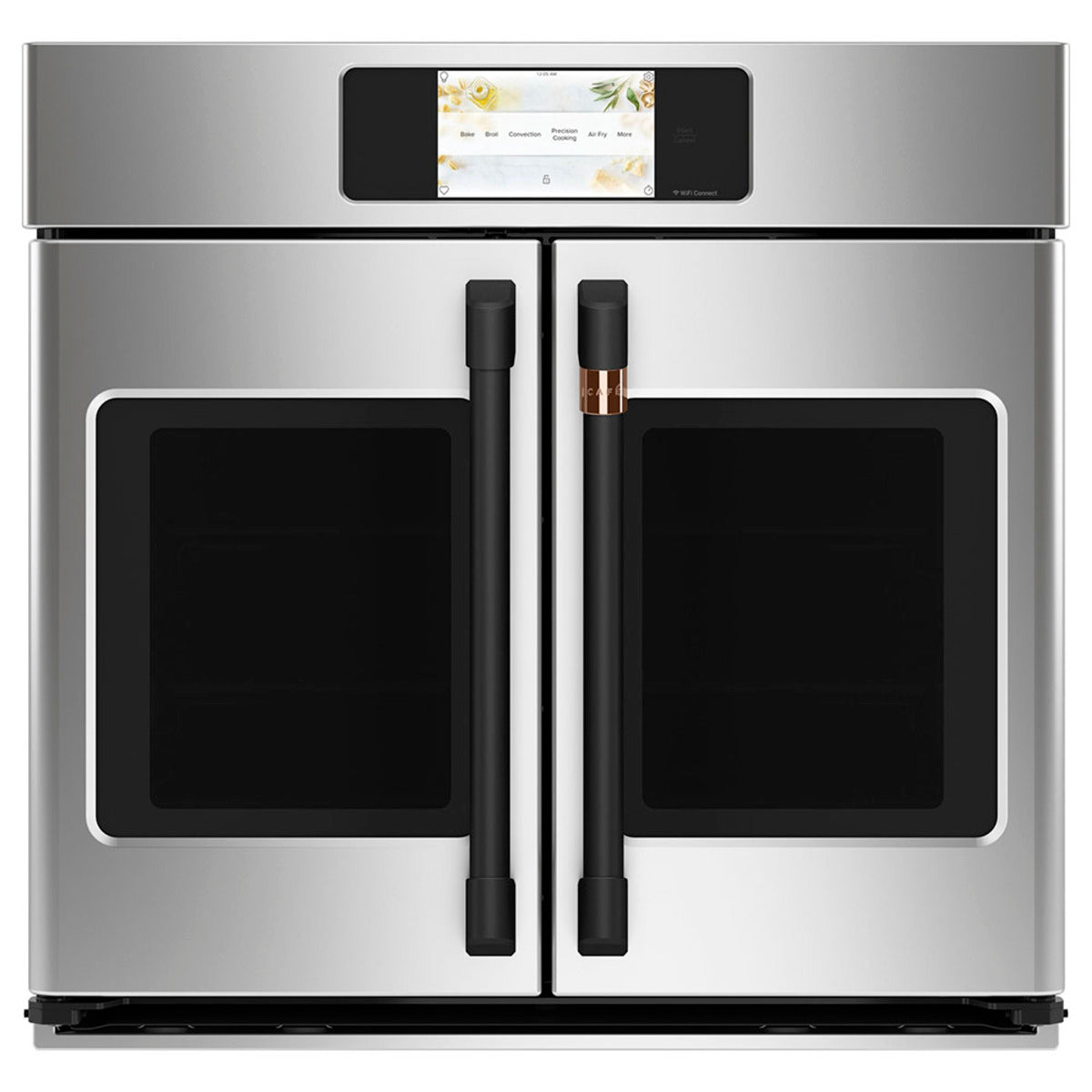 30" Built-In French-Door Single Convection Wall Oven in Stainless Steel with Flat Black hardware