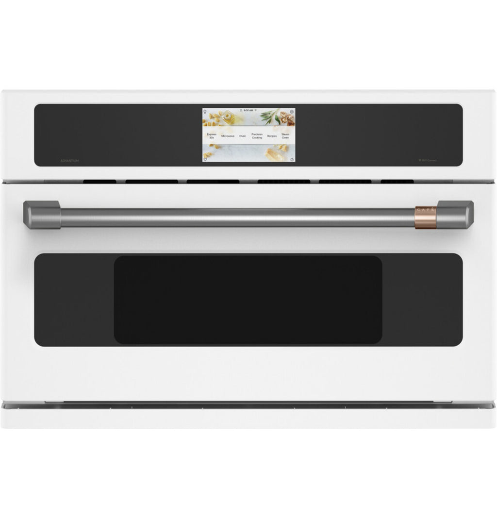 30" Smart Five in One Oven with 120V Advantium Technology in Matte White with Brushed Stainless hardware