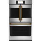 30" Built-In French-Door Double Convection Wall Oven in Stainless Steel with Brushed Brass hardware