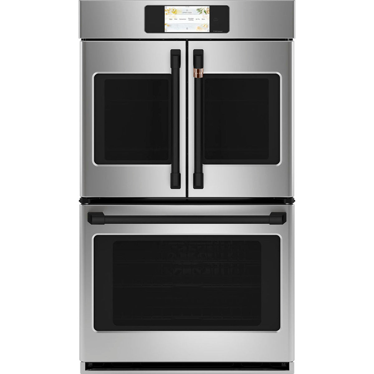 30" Built-In French-Door Double Convection Wall Oven in Stainless Steel with Flat Black hardware