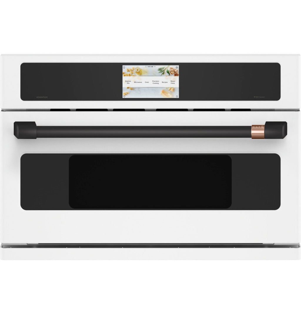 30" Smart Five in One Oven with 120V Advantium Technology in Matte White with Flat Black hardware