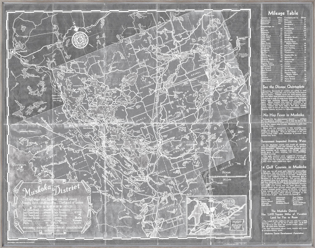 Muskoka District Map wall art by Celadon Art - Grey