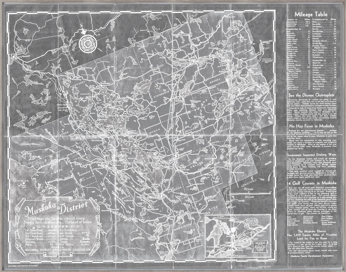 Muskoka District Map wall art by Celadon Art - Grey