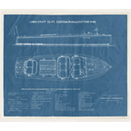 Blueprint of a Chris-Craft 23-ft. Custom Runabout for 1940 on a blue background