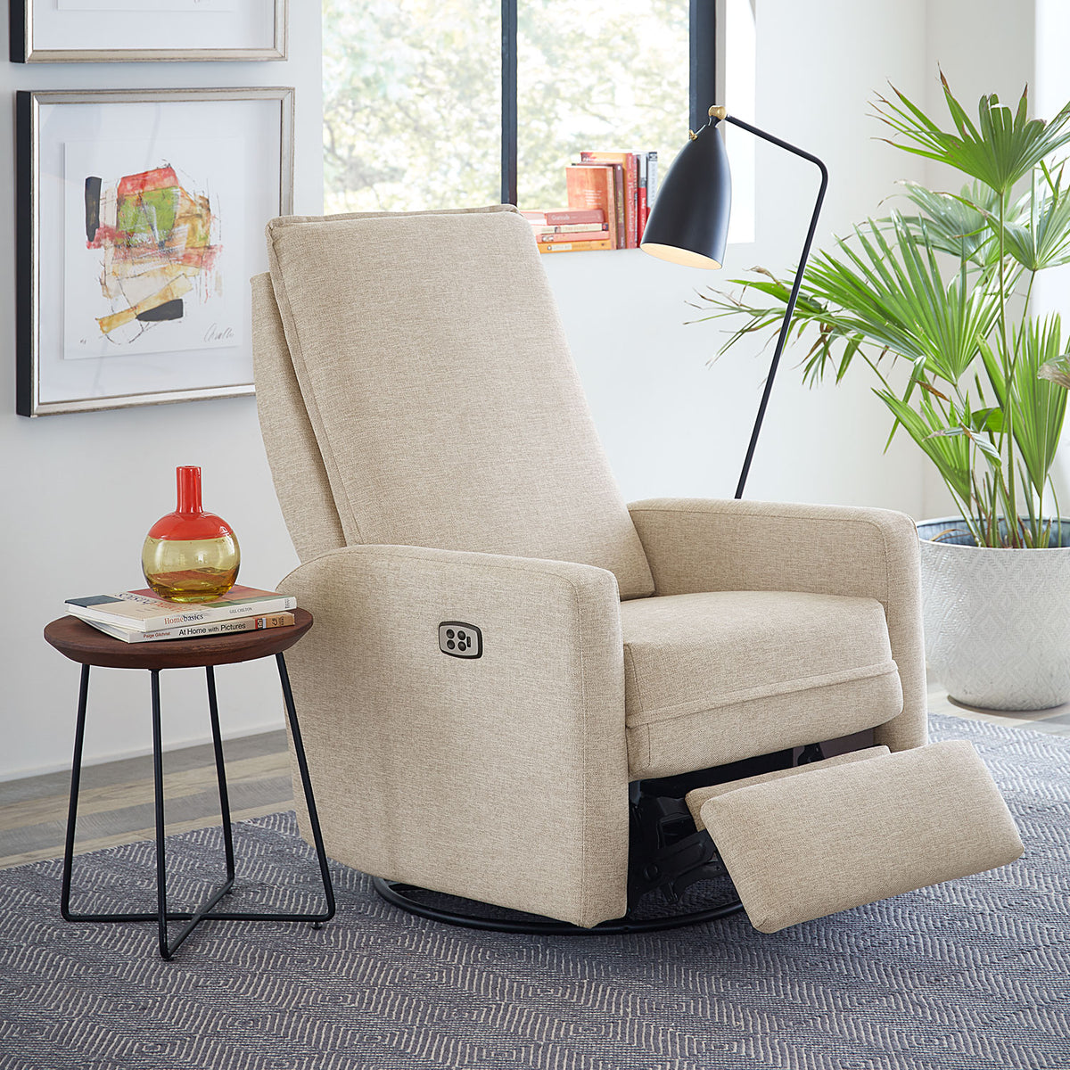 Calli Swivel Glider Recliner reclined in a room