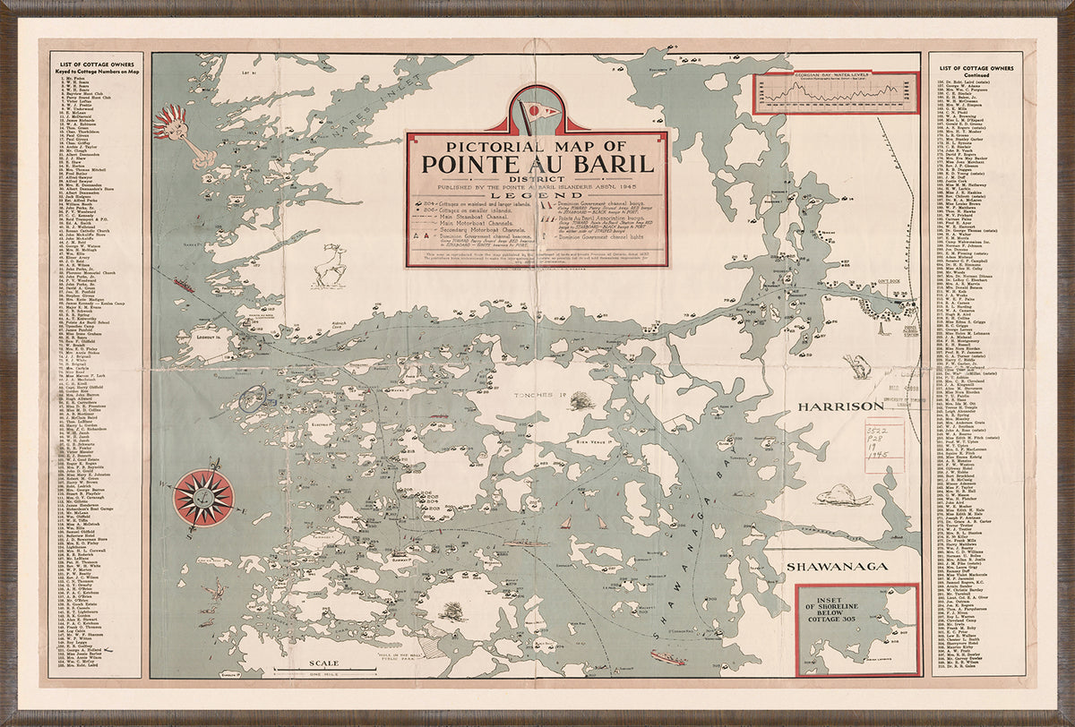 Map – Pointe Au Baril, 1945 wall art by Celadon Art