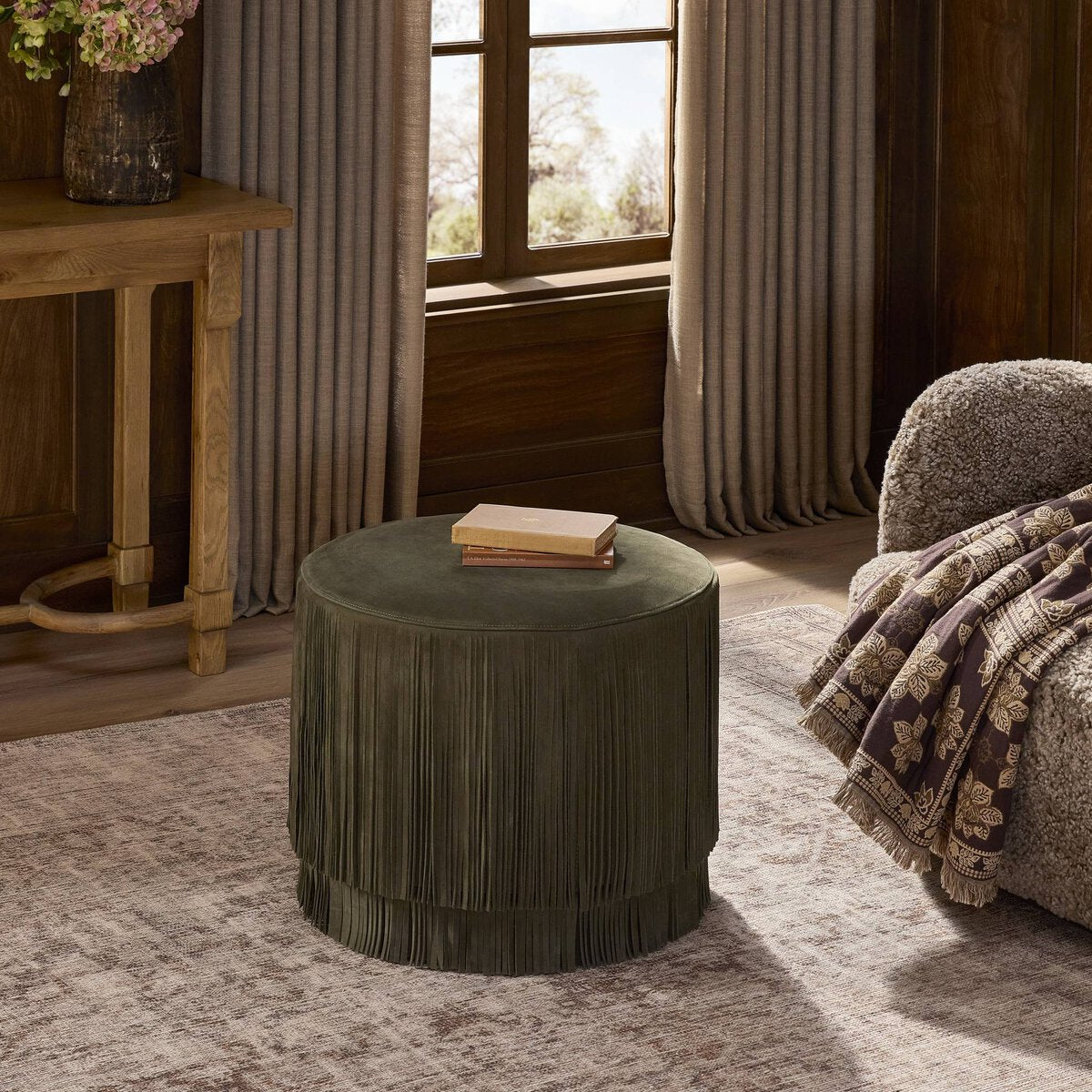 Rodeo Fringe Leather Ottoman