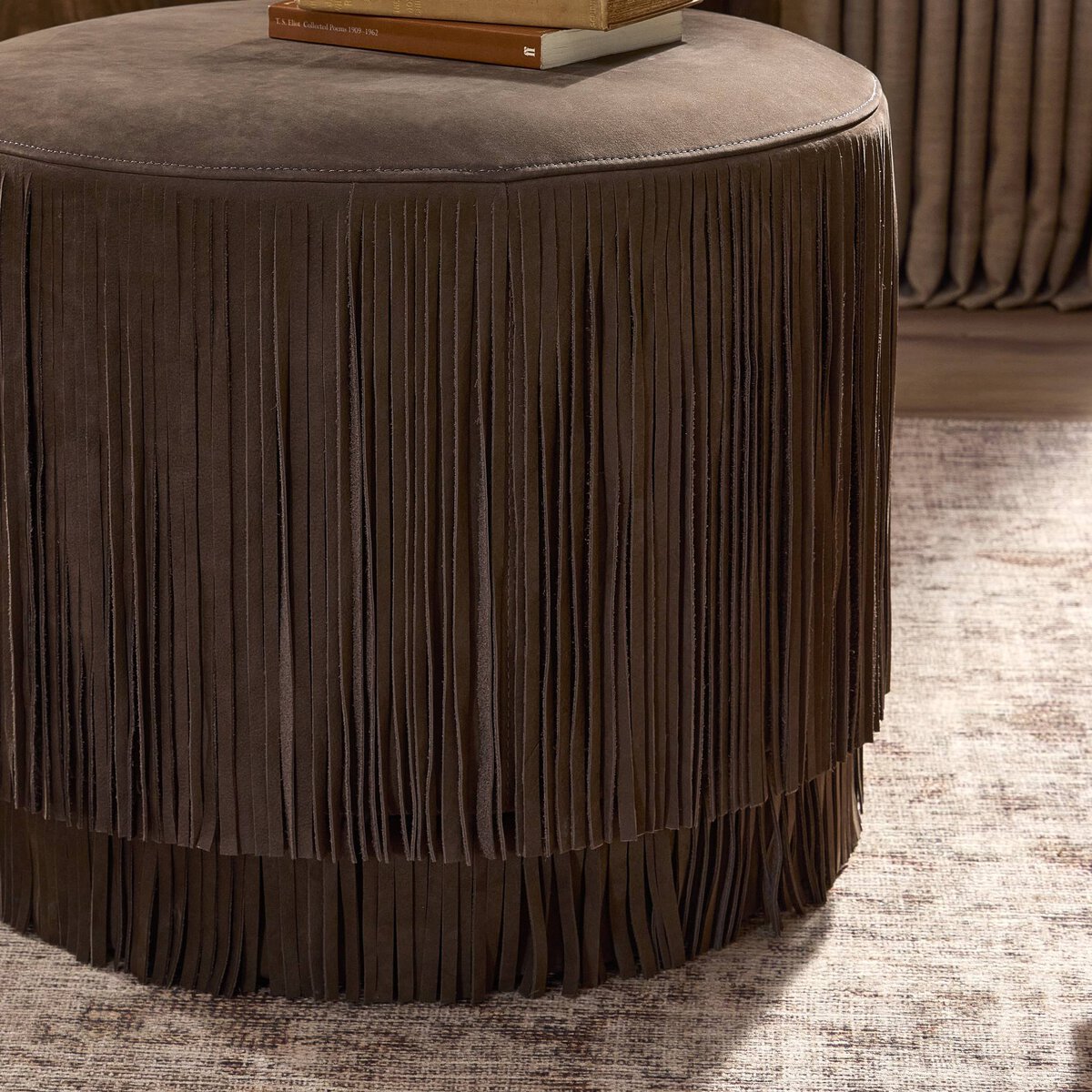 Rodeo Fringe Leather Ottoman