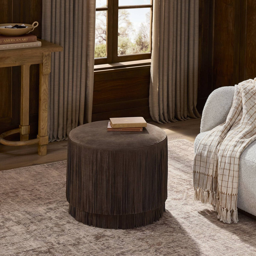 Rodeo Fringe Leather Ottoman