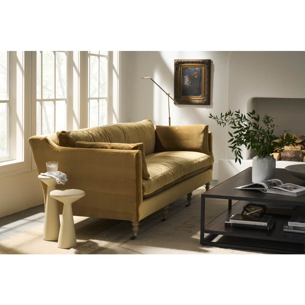 Quick Ship 90" Madeline Sofa - Antiqued Amber Velvet