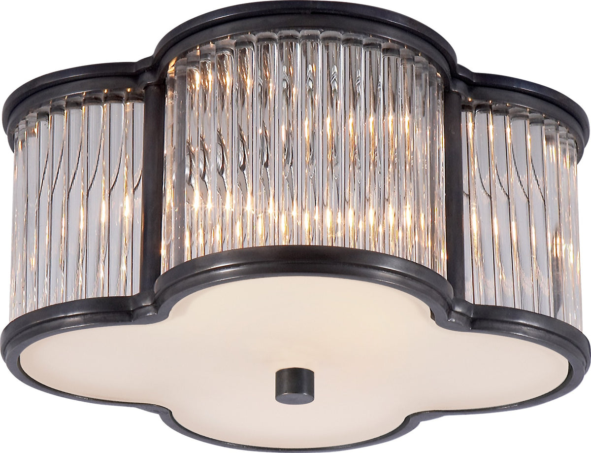 Basil Small Flush Mount by Alexa Hampton in Gun Metal with Clear Glass Rods