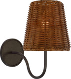 Lyndsie Small Sconce in Aged Iron with Dark Wicker shade