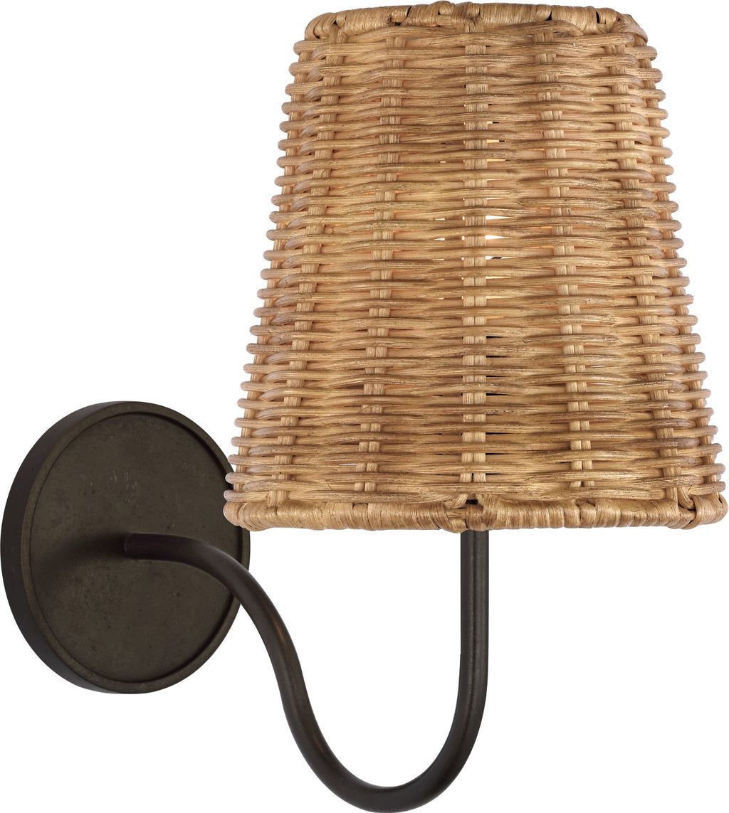 Lyndsie Small Sconce in Aged Iron with Natural Wicker shade